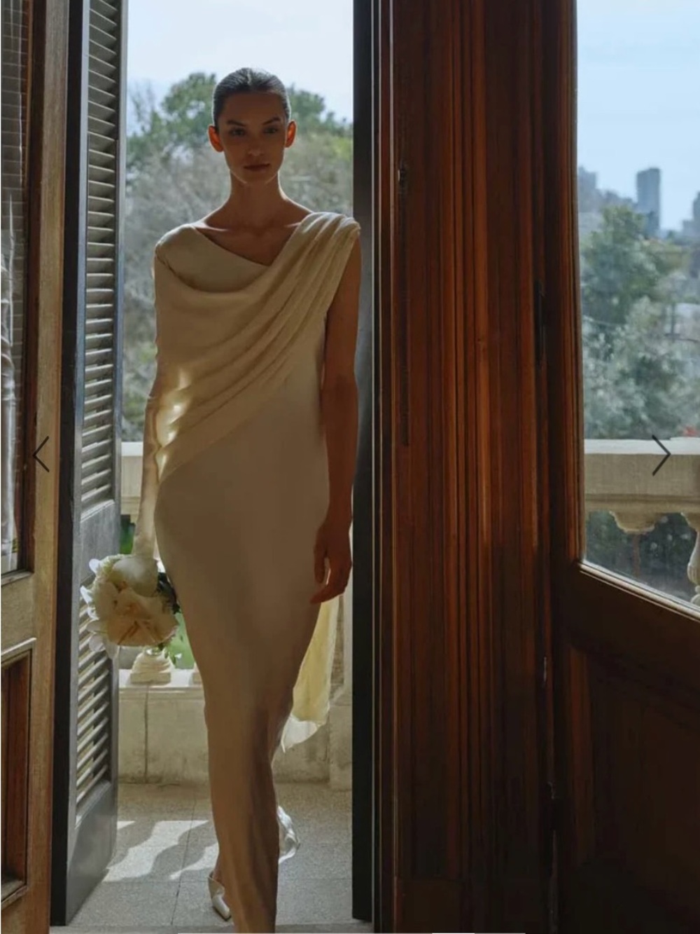 Elegant Cream Draped Wedding Dress